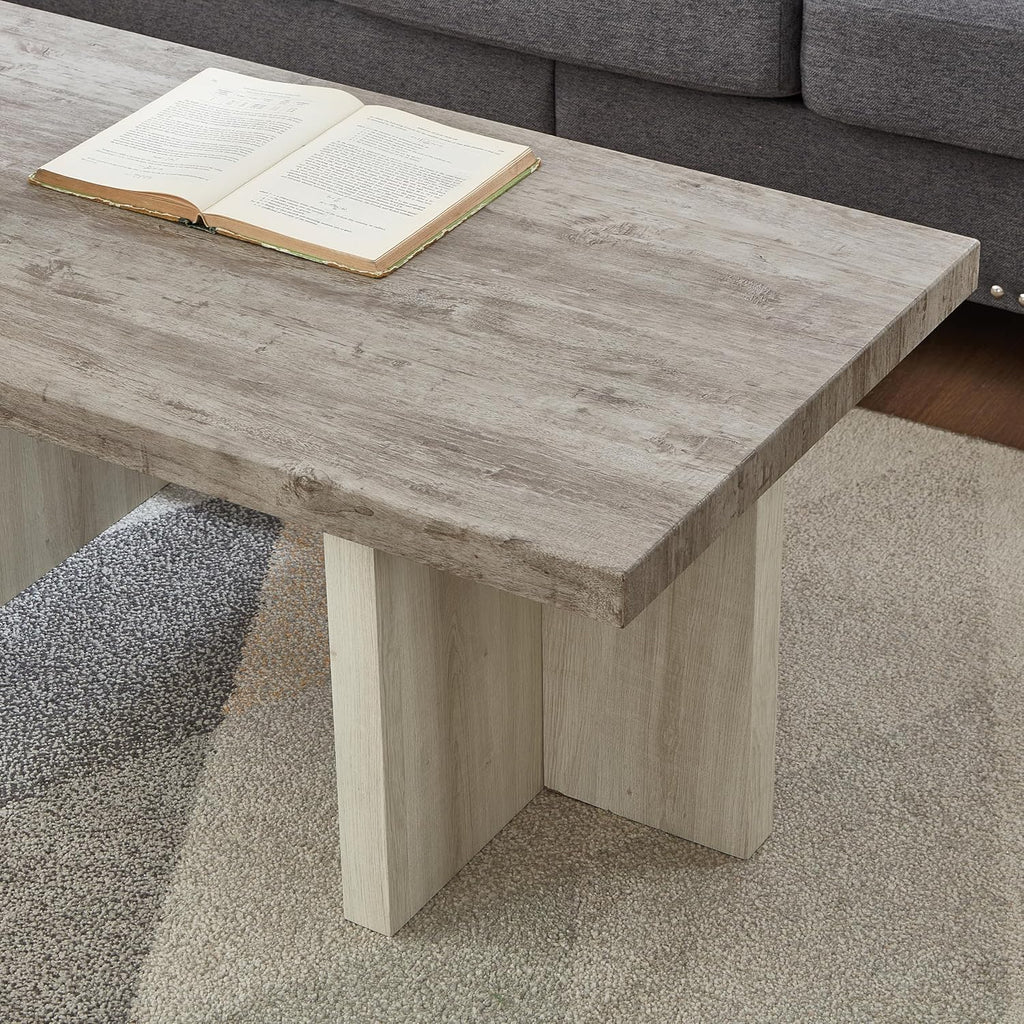 Roundhill Furniture Mchome 3-Piece Coffee Table Set, Coffee Table and Two End Tables, Weathered Gray and Beige