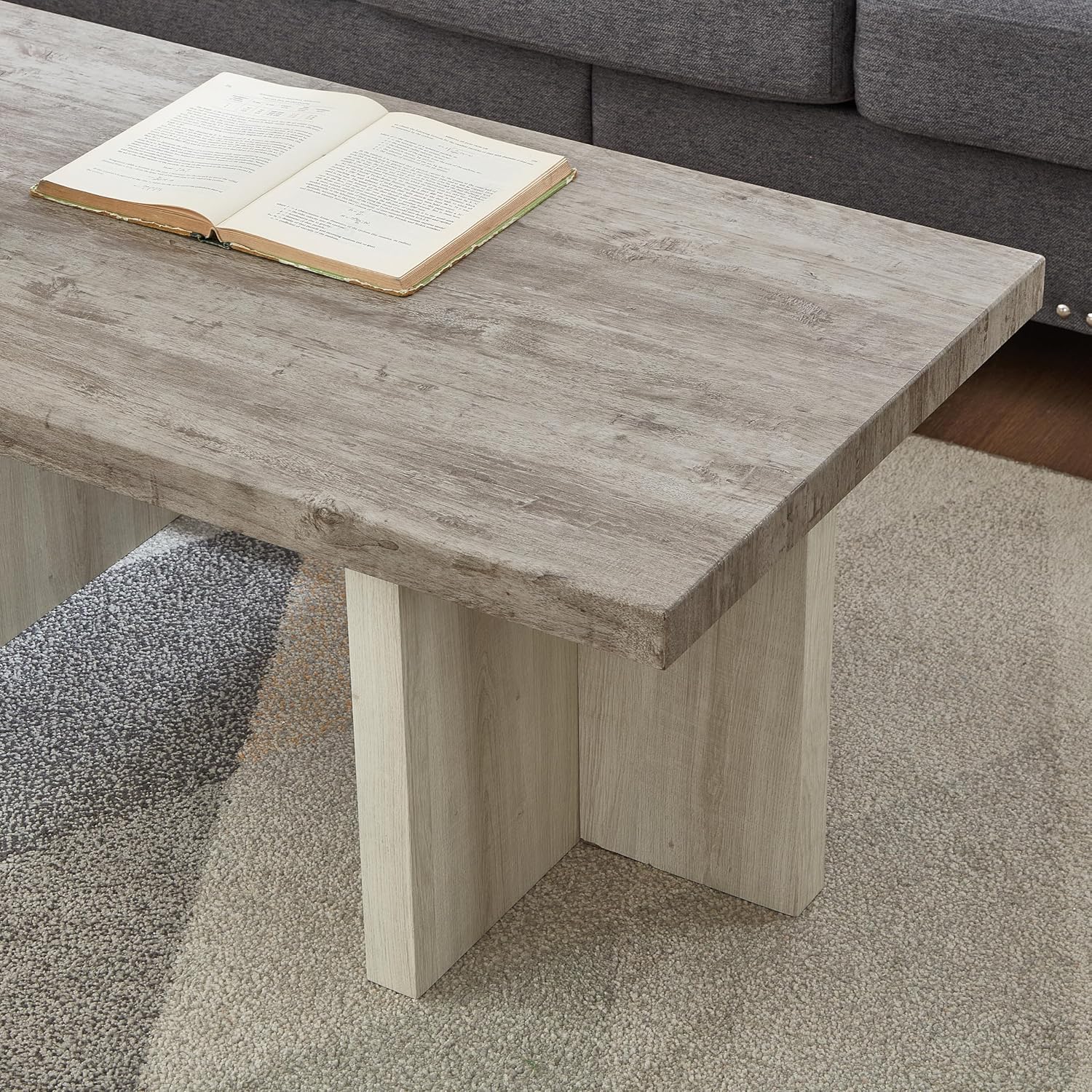 Roundhill Furniture Mchome 3-Piece Coffee Table Set, Coffee Table and Two End Tables, Weathered Gray and Beige