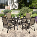 PHI VILLA Patio Dining Set for 4 Person,Square Metal Slat Table with Umbrella Holes and 4 High Back Fixed Chairs All Weather Outdoor Table and Chairs Set for Deck Garden Yard