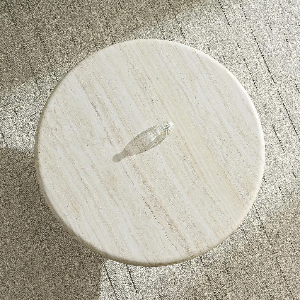 JUSTONE 35.04''Inch Faux Mars Textural Round Coffee Table, No Assembly Required, Beige Accent Table for Living Room & Apartment