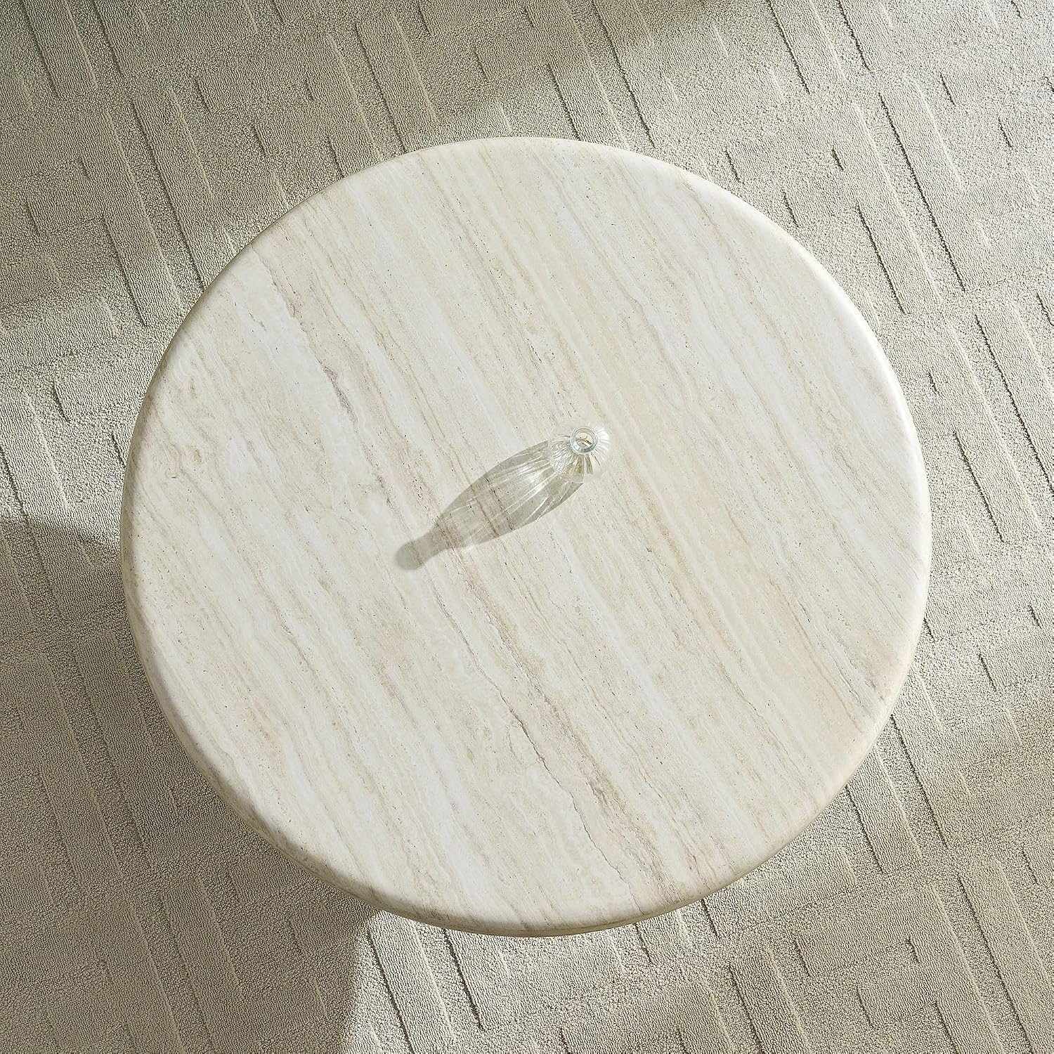 JUSTONE 35.04''Inch Faux Mars Textural Round Coffee Table, No Assembly Required, Beige Accent Table for Living Room & Apartment