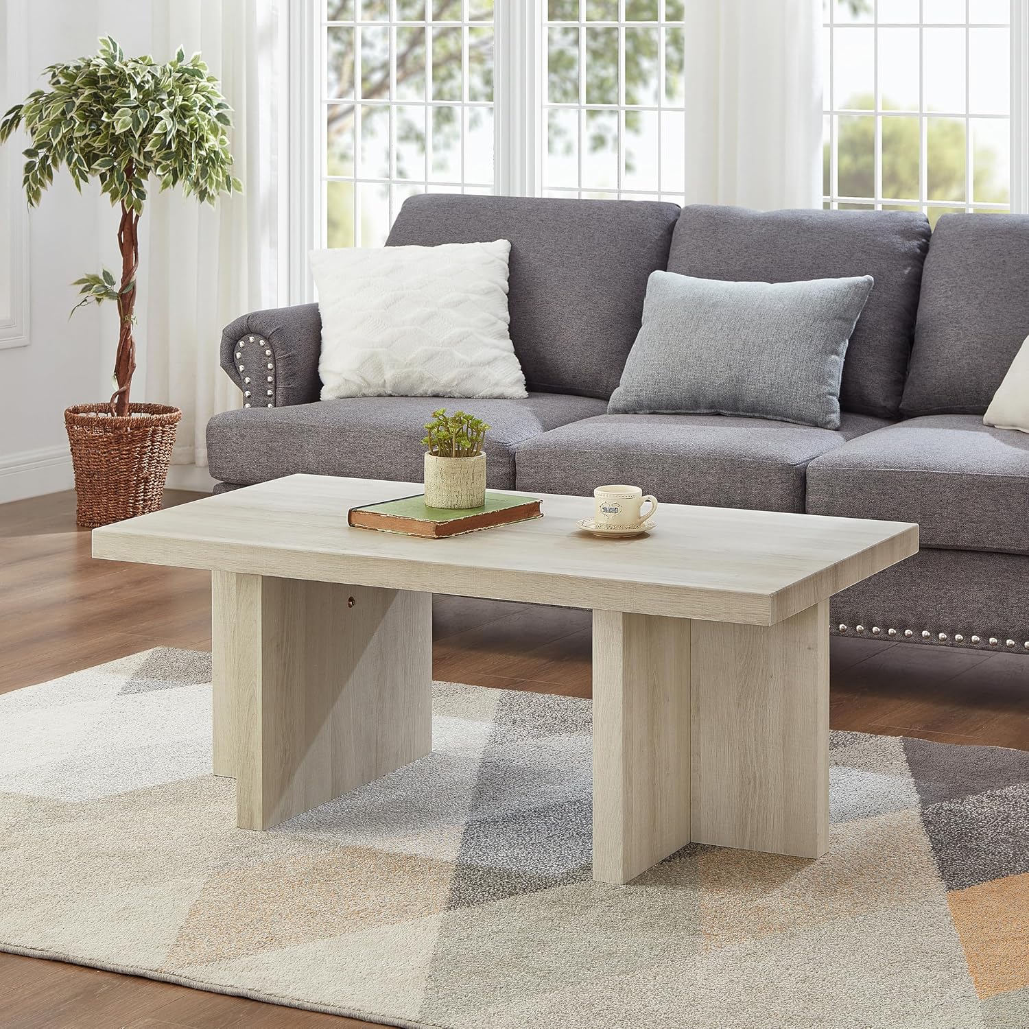 Roundhill Furniture Mchome 3-Piece Coffee Table Set, Coffee Table and Two End Tables, White Finish